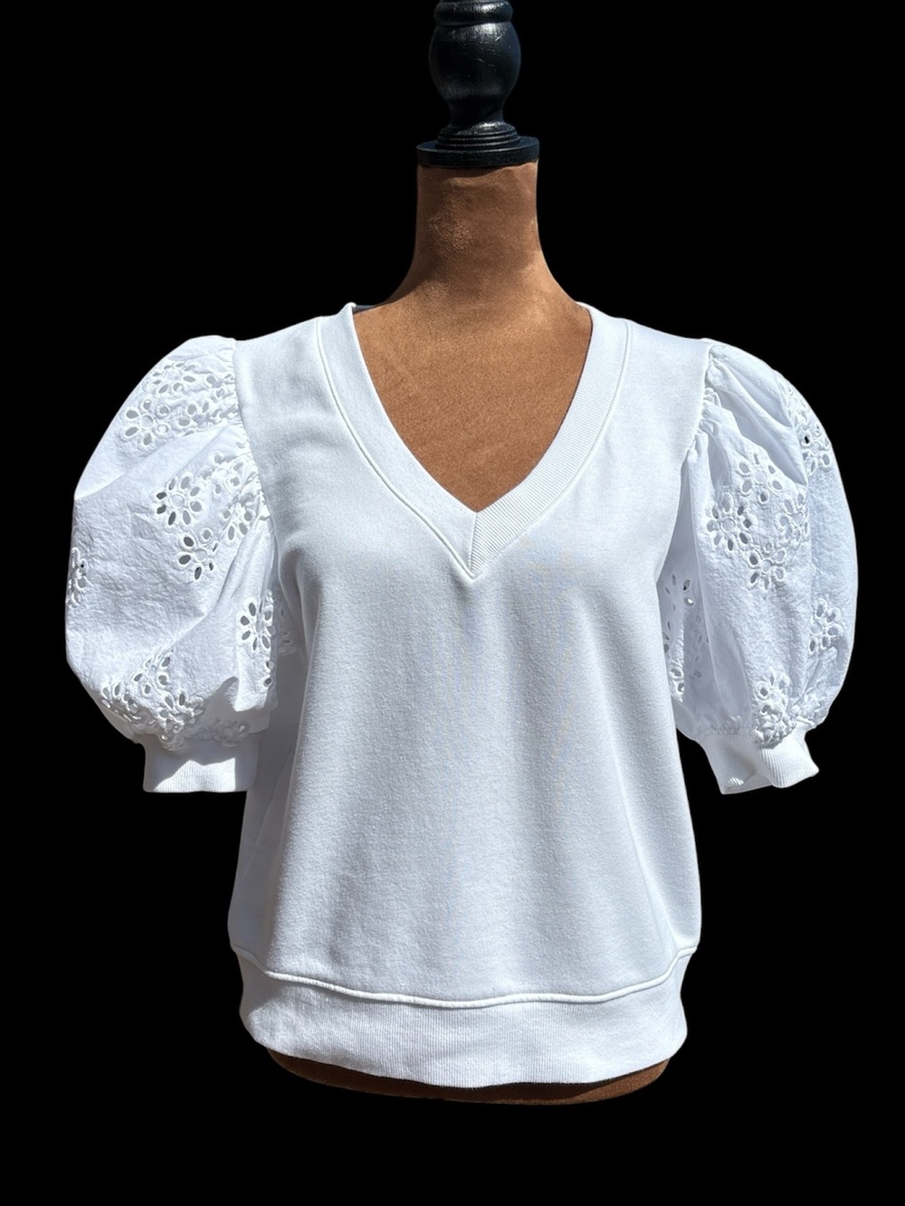 KENSIE White Puff-Sleeve V-Neck Short Sleeve Top Size Medium